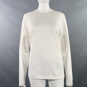 BURBERRY Size XXS White Silver Cotton Studded Cutout Pullover